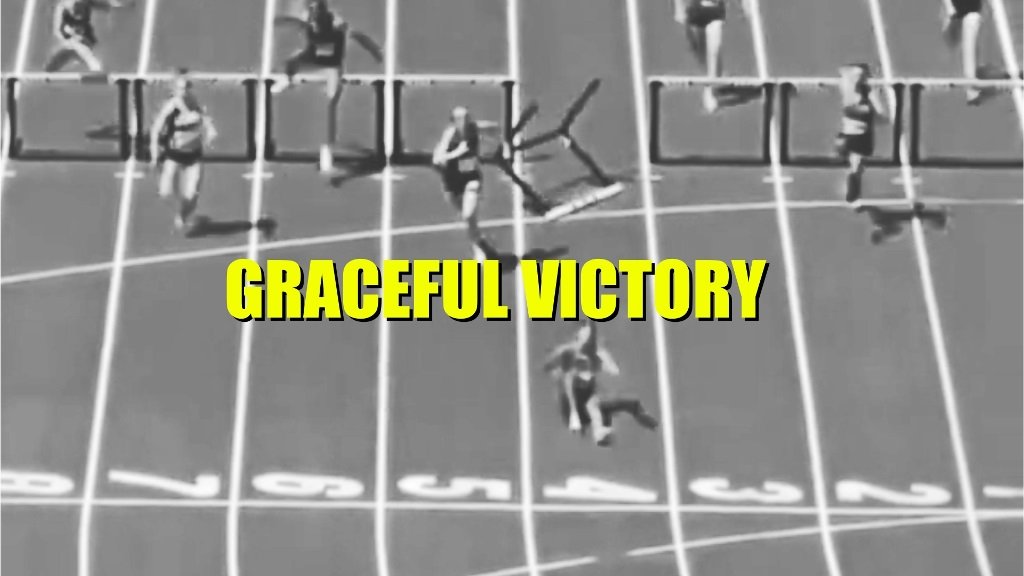 Graceful Victory The female athlete who stumbled and fell to the ground a few meters from the finish line made up for her mistake with a graceful move...